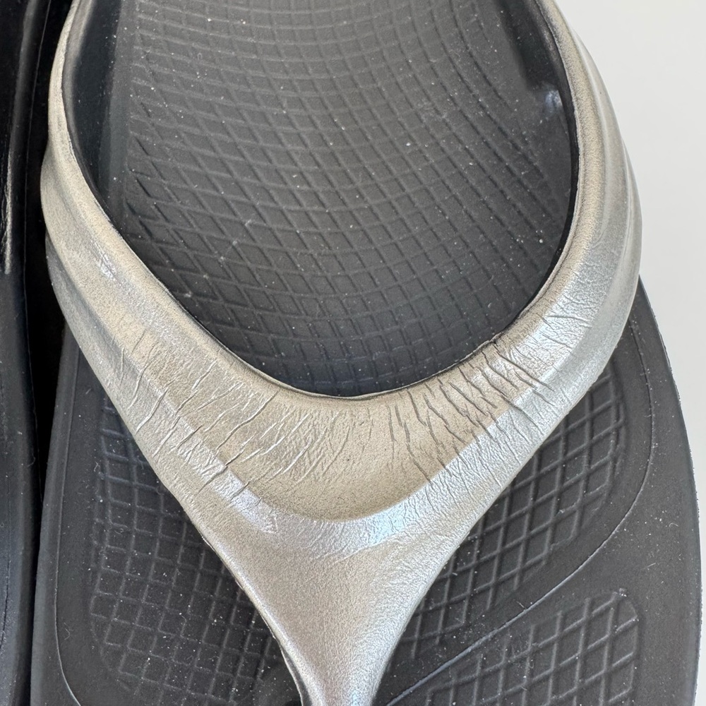 OOFOS Black and Silver Women's Sandals - Picture 2 of 4